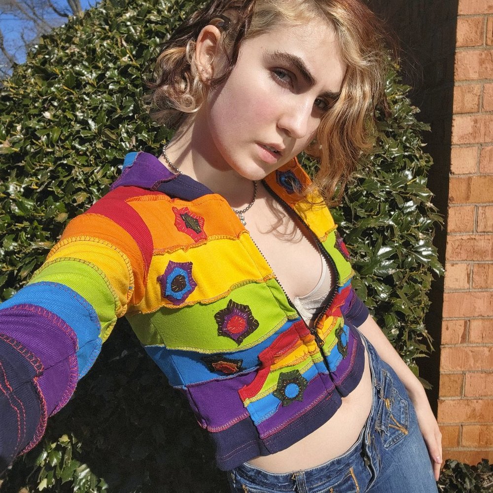 Rising International Cropped Patchwork Rainbow Ho… - image 2